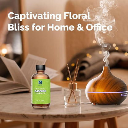 GM Gumili Jasmine Essential Oil 4 Oz, 100% Pure Jasmine Oil for Diffuser, Skin, Hair, Body & Face, Perfume, Floral Scent for Relaxation, Aromatherapy & Massage
