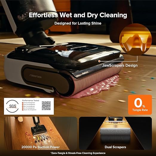 roborock F25 Combo Cordless Wet Dry Vacuum Cleaner, 5-in-1 Stick Vacuum Mop with 180° Lie-Flat, Floor Cleaner Machine with 194°F Hot Air Flash Drying & Self Cleaning, Whole-House Cleaning