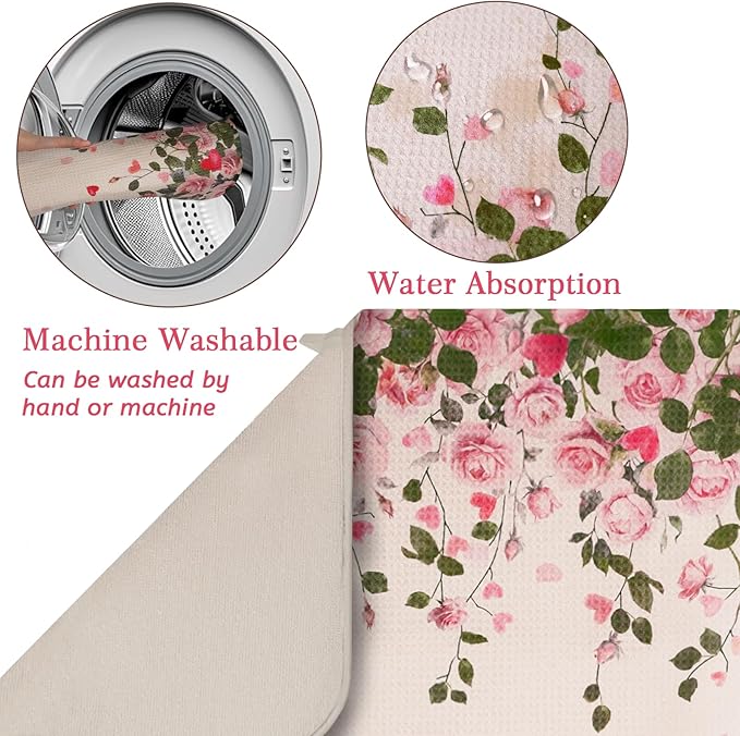 Valentine Dish Drying Mat, Ultra Absorbent Valentines Day Drying Mat for Kitchen Counter, Coffee Maker, 18 x 24 Inch
