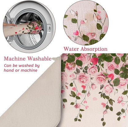 Valentine Dish Drying Mat, Ultra Absorbent Valentines Day Drying Mat for Kitchen Counter, Coffee Maker, 18 x 24 Inch