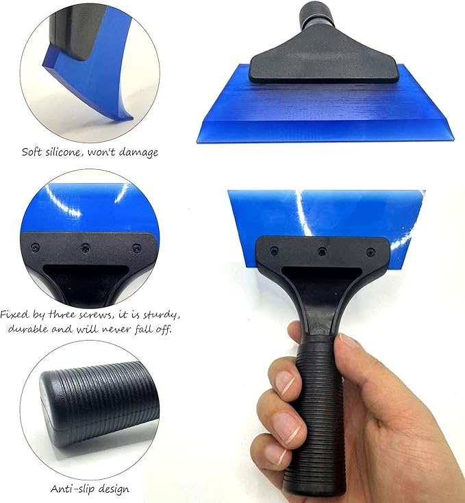 2 PCS Small Squeegee Snow Scraperor for Car,Car Window Squeegee Silicone Squeegee for Window Door Bathroom Mirror,Car Wrapping Scraper Tool (2, Blue)