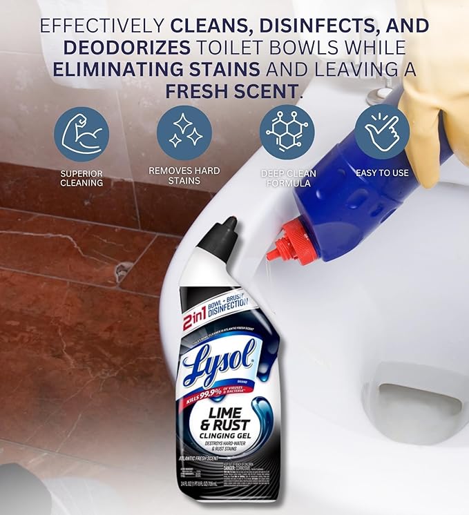 Toilet Bowl Cleaner with Lime and Rust Remover 24 oz Bundle with Microfiber Cloth - Powerful Gel for Hard Water Stains, Lime Deposits, and Everyday Dirt - Targets Hard-to-Reach Areas - (5 Items)