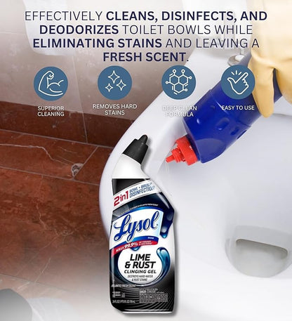 Toilet Bowl Cleaner with Lime and Rust Remover 24 oz Bundle with Microfiber Cloth - Powerful Gel for Hard Water Stains, Lime Deposits, and Everyday Dirt - Targets Hard-to-Reach Areas - (5 Items)
