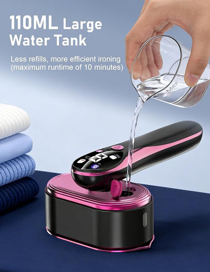Travel Garment Steamer for Clothes with LED Display, 1200W Portable Handheld Steamer ＆ Iron 2 In 1, 10s Fast Heat Up, Large Ceramic Heat Panel, All-Fabric Quick Wrinkle Remover