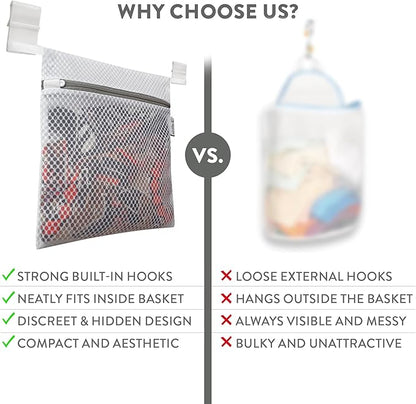 2Pcs Mesh Laundry Bags for Delicates w/Hooks, Hanging Durable Laundry Mesh Wash Bags Attachable Inside Laundry Basket, Lingerie Bags for Washing Bras, Socks – 12x10 Washable Laundry Bag