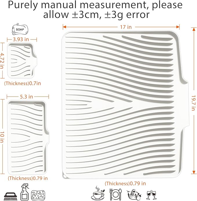 Silicone Dish Drying Mat for Kitchen Counter, Dish Drying Pad, Non-Slip Drain Pad with Built-in Drain, Heat Resistant Stone Drying Mat,Cream-1Set-XL