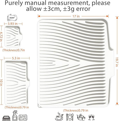 Silicone Dish Drying Mat for Kitchen Counter, Dish Drying Pad, Non-Slip Drain Pad with Built-in Drain, Heat Resistant Stone Drying Mat,Cream-1Set-XL