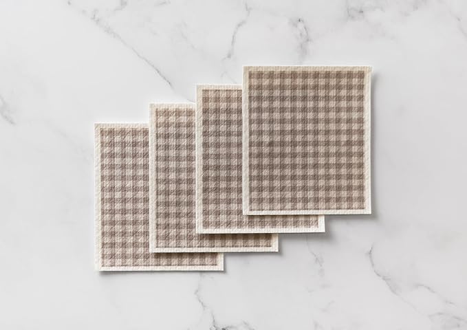 Martha Stewart Swedish Kitchen Absorbent Sponge Dish Cloths, Grey Gingham, 8 Count