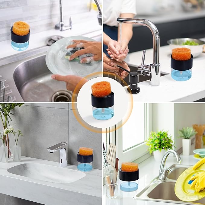 Soap Dispenser & Sponge Holder Compatible with Scrub Daddy Sponges - Kitchen Sink Pump Dispenser, Instant Refill, White