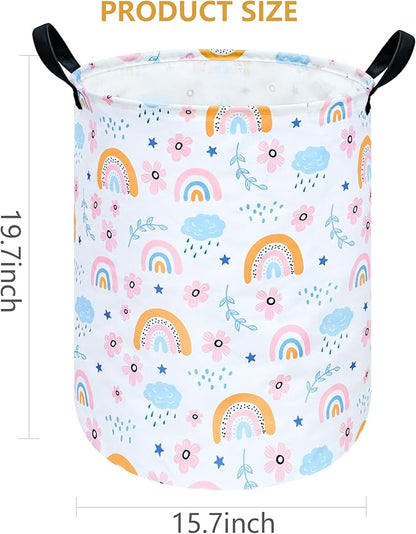 Rainbow Print Round Laundry Hamper Storage Basket Bins Clothes Nursery Hamper for Home, Gift Storage Bins with Handles