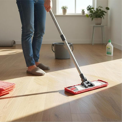 Microfiber Replacement Mop Pad, 18 x 6 Wet & Dry Home & Commercial Cleaning Refills, Reusable Floor Mop Pads, 6 Pack (Red)…