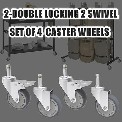 2-Inch Swivel Stem Caster, 7/16-Inch Stem Diameter Rubber Wheel, Thermoplastic Rubber TPR Replacement Wheels - 4 Pack(2 Brakes 2 Swivel)