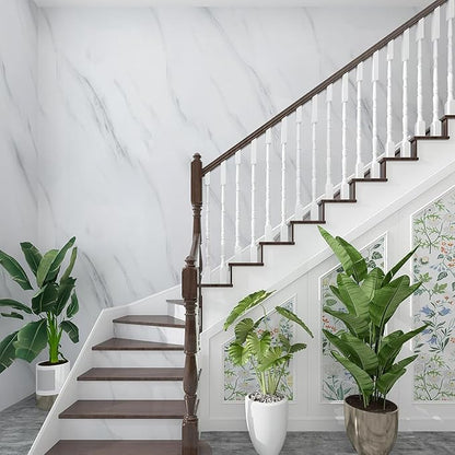 JSEVEM 16"×197" Thick White and Grey Marble Wallpaper Peel Stick Waterproof White Gray Marble Contact Paper Vinyl Glossy Self Adhesive Granite Tile Stickers for Kitchen Cabinets Bathroom Countertops