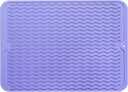 MicoYang Silicone Dish Drying Mat for Multiple Usage,Easy clean,Eco-friendly,Heat-resistant Silicone Mat for Kitchen Counter or Sink,Refrigerator or drawer liner Light Purple L 16 inches x 12 inches