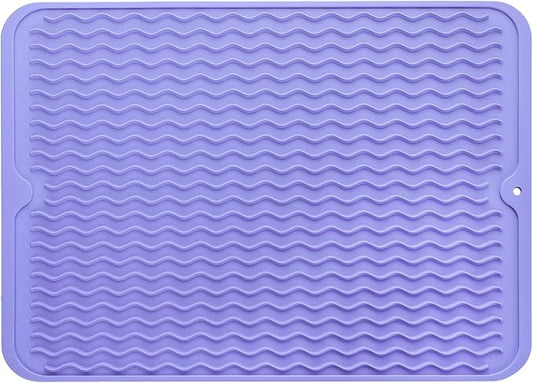 MicoYang Silicone Dish Drying Mat for Multiple Usage,Easy clean,Eco-friendly,Heat-resistant Silicone Mat for Kitchen Counter or Sink,Refrigerator or drawer liner Light Purple L 16 inches x 12 inches