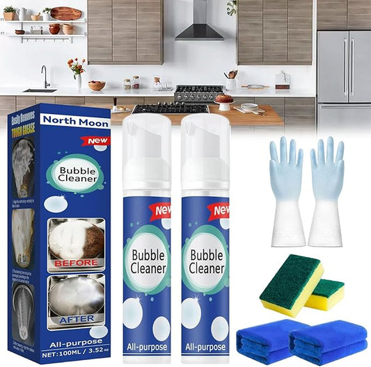 All-Purpose Rinse-Free Cleaning Spray, Bubble Cleaner Foam, All Purpose Bubble Cleaner Kitchen Deep Cleaning Spray, Powerful Stain,Stubborn Grease & Grime Remover Bubble Spray (2Pcs-100ML)