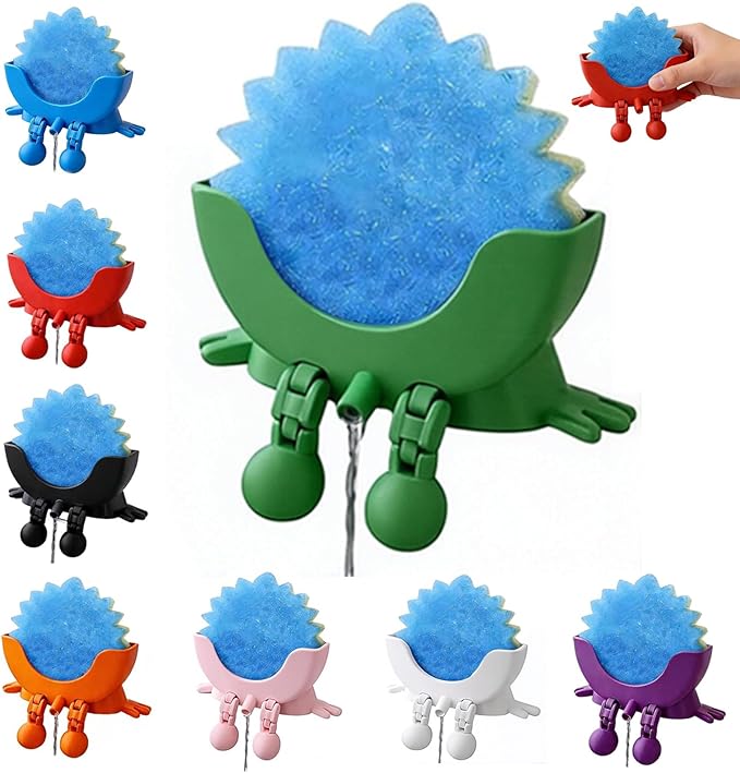 Cute Hanging Sponge Holder with Drainage, Peeing Scrub Sponge Holder, Ponge Holder for Kitchen Sink, Funny Sponge Stand for Kitchen Sink, 3D Printing Countertop Sponge Holders (Green)