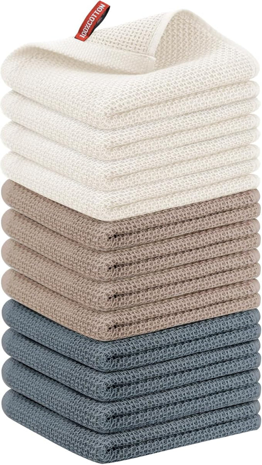 Nialnant 12 Pack Kitchen Dish Towels,100% Cotton Hand Towels for Kitchen, Extra Soft & Absorbent Dish Cloths for Washing Dishes,Cleaning Rags - 13x28in