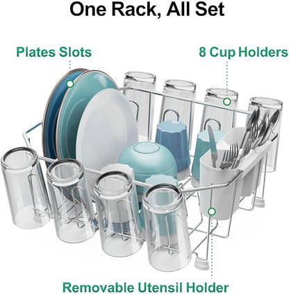 GSlife Small in Sink Dish Drying Rack - Stainless Steel Compact Dish Drainer for RV Kitchen Apartment Sink, Rust Resistant Inside Sink Rack, 1–2 Person Households, 11.6" W x 13.4" L, Silver