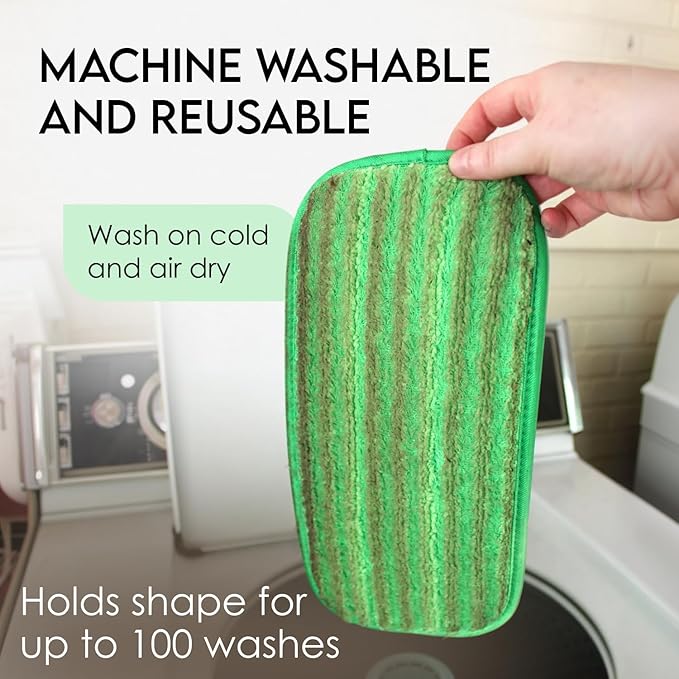 Turbo Mops Reusable Floor Mop Pads - Pack of 2, Machine Washable, 12-inch Microfiber Mop Refills - Compatible with Swiffer Wet Jet - Household Cleaning Tools