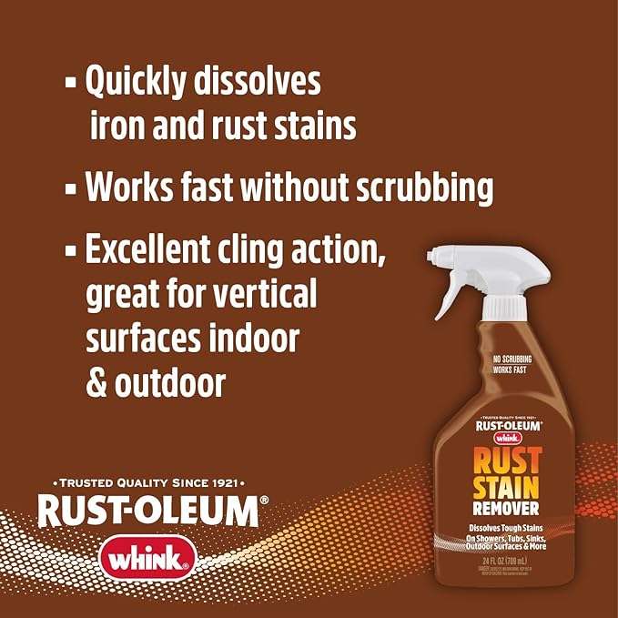 Rust-Oleum Whink Rust Stain Remover | Heavy-Duty Iron Stain Remover Foaming Spray with Excellent Cling for Toilets, Showers, Sinks, Outdoor Siding | 24 oz