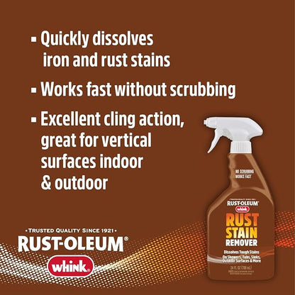 Rust-Oleum Whink Rust Stain Remover | Heavy-Duty Iron Stain Remover Foaming Spray with Excellent Cling for Toilets, Showers, Sinks, Outdoor Siding | 24 oz