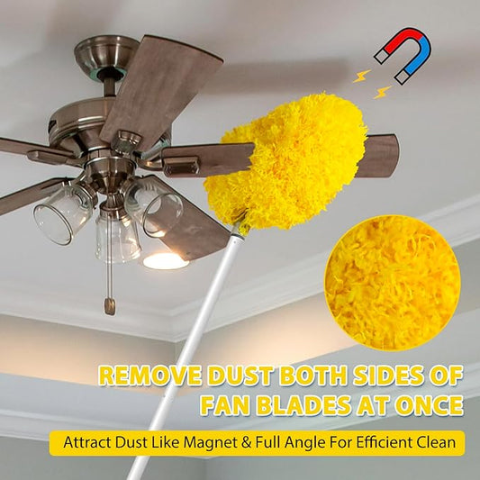 Ceiling Fan Cleaner Duster High Ceiling Extended Fan Blade Cleaner from 13 to 50 Inch Reusable Microfiber Ceiling Fan Duster with Extension Handle for Furniture Bookshelves Wall Door (Yellow)