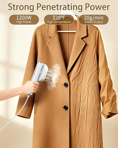 Steamer for Clothes, 2-in-1 Steam Iron for Clothes, 1200W Handheld Steamer 10s Heat-Up, Travel Steamer Fast Wrinkle Removal, Portable Garment Steamer for Home - White, 110-120V