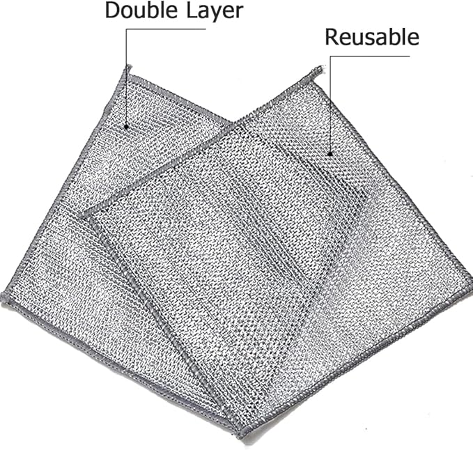 YinQin 10 PCS Double Layer Stainless Steel Scrubber Wire Dishwashing Cloth Non Scratch Stainless Steel Mesh Dish Cleaning Cloth 20x20cm Metallic Wire Cleaning Rag Towel for Kitchen Dish Sink Stove Top