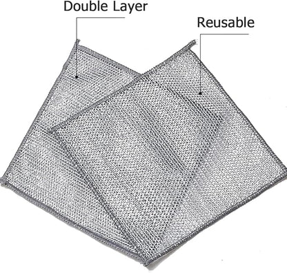 YinQin 10 PCS Double Layer Stainless Steel Scrubber Wire Dishwashing Cloth Non Scratch Stainless Steel Mesh Dish Cleaning Cloth 20x20cm Metallic Wire Cleaning Rag Towel for Kitchen Dish Sink Stove Top