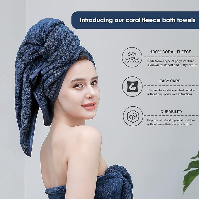 GraceAier Microfiber Bath Towels 4 Pack, 28x56 Inch Coral Velvet Quick Dry Towel Set, Highly Absorbent, Ultra Soft & Lint-Free for Bathroom, Gym, Travel and Swim- Blue