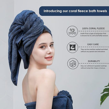 GraceAier Microfiber Bath Towels 4 Pack, 28x56 Inch Coral Velvet Quick Dry Towel Set, Highly Absorbent, Ultra Soft & Lint-Free for Bathroom, Gym, Travel and Swim- Blue