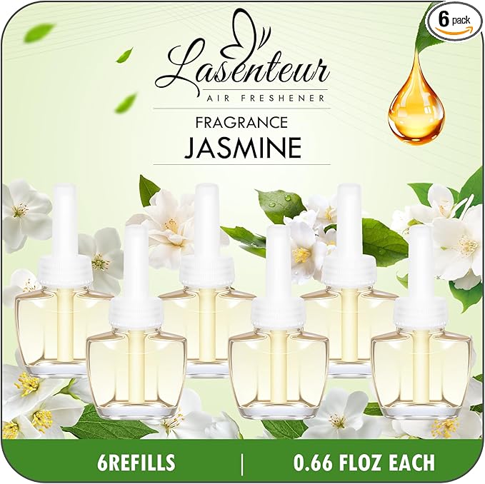 Plug In Air Freshener Refills, Jasmine Scent Refills for Home & Bathroom, 6 Count Plug-in Refill for Kitchen & Office, Compatible with Air Wick & Glade, Not Include Glade Plus
