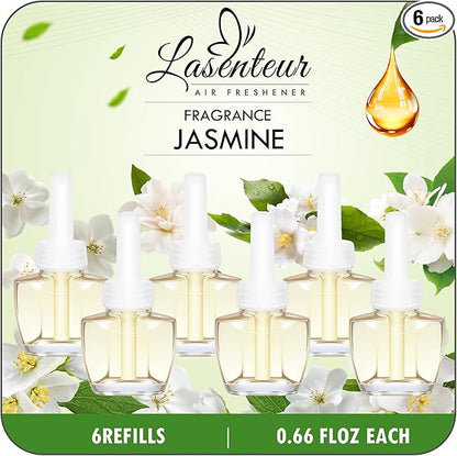 Plug In Air Freshener Refills, Jasmine Scent Refills for Home & Bathroom, 6 Count Plug-in Refill for Kitchen & Office, Compatible with Air Wick & Glade, Not Include Glade Plus