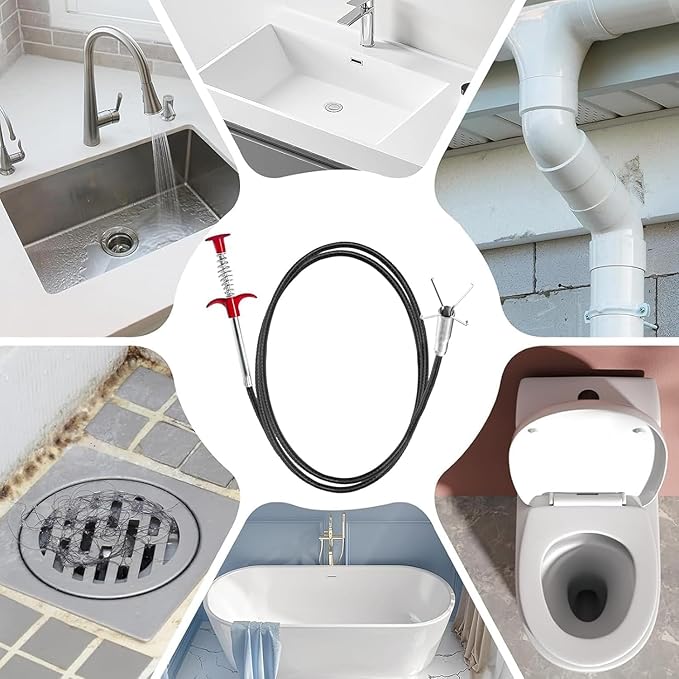 Drain Snake 33Inch, Unclog Drain Tool for Bathroom Sink, Shower, Bathtub, Car & Tight Spaces,Flexible Sink Snake Drain Cleaner Tool Set, Sink Declogger, Hair Puller from Drain (33inch)