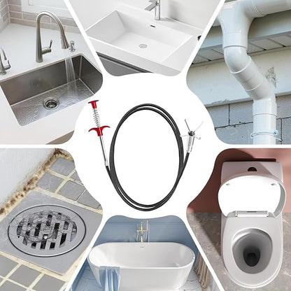 Drain Snake 33Inch, Unclog Drain Tool for Bathroom Sink, Shower, Bathtub, Car & Tight Spaces,Flexible Sink Snake Drain Cleaner Tool Set, Sink Declogger, Hair Puller from Drain (33inch)