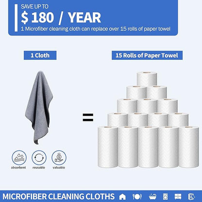 HOMERHYME Microfiber Cleaning Cloth, Premium 8 Pack Cleaning Towels, Lint-Free Streak-Free Ultra Absorbent, 300GSM Reusable Microfiber Towel for Cars Shop Garage Home Kitchen, 12.6" x 12.6" Grey