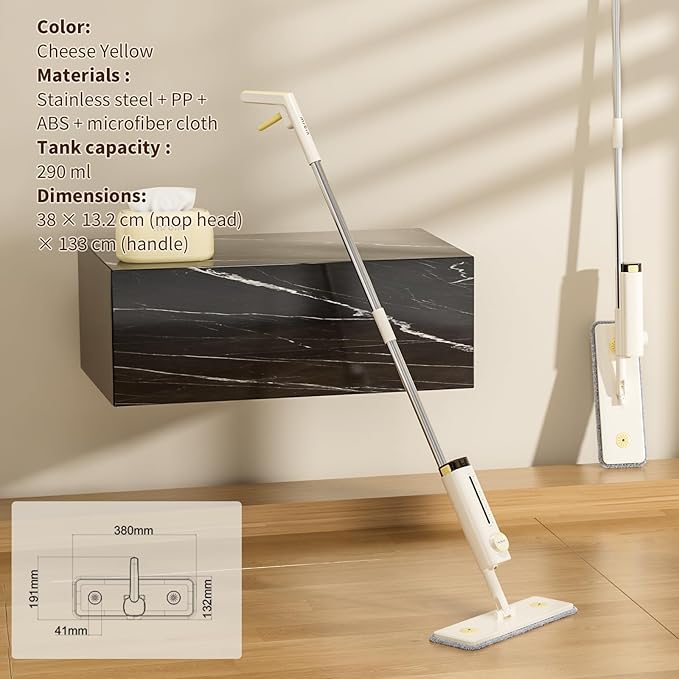 2 in 1 Wet Dry Spray Mop for Floor Cleaning, Swivel Flat Long Handle Trapeador with Washable Reusable Pads & Refillable Bottle, Lightweight for Hardwood, Laminate, Vinyl, Tile, Marble, Cream White