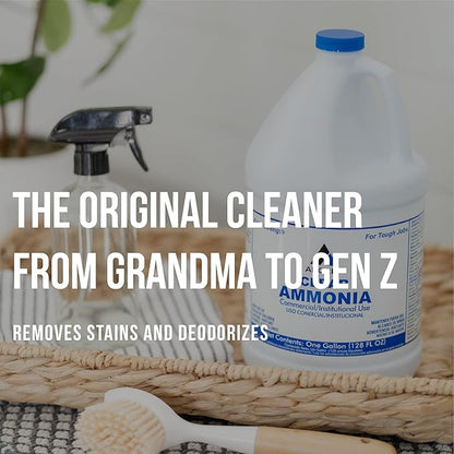 Clear Ammonia Cleaner Liquid, 2 Gallon, Multipurpose, Multi-Surface Cleaning Solution Removes Grease, Hard Water Stains, and Odors, Kitchen and Bathroom Use