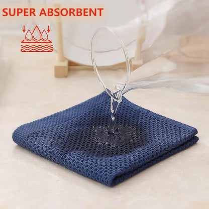 Kitinjoy 100% Cotton Kitchen Dish Cloths (12 X 12 Inches, Navy Blue), 6 Pack Waffle Weave Ultra Soft Absorbent Dish Towels for Drying Dishes Quick Drying Kitchen Towels Dish Rags