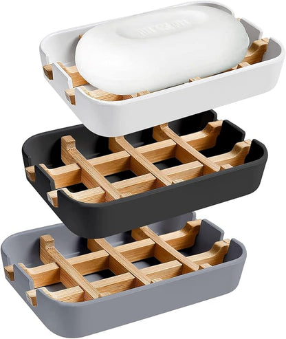 Aoheuo Modern Bamboo Fiber soap Holder and soap Dish Combination (Removable),5.12 Long by 3 Wide, 0.98 inches high, Used in Kitchens, bathrooms, and bar Sinks (White,Black,Gray)