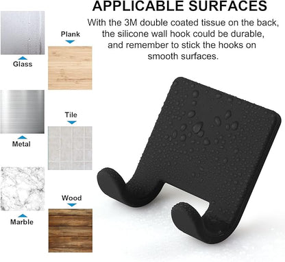 VANZAVANZU Razor Shaver Holder for Shower Wall Adhesive Hooks for Hanging, Bathroom Silicone Waterproof Decorative Shower Hooks Hair Brush Holder for Towel (4 Pack-Black)