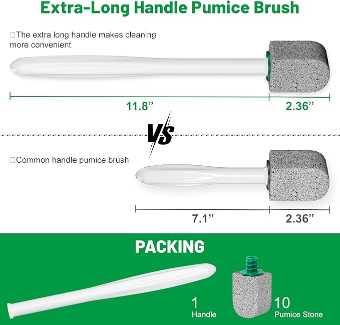 Pumice Stone Toilet Bowl Cleaner,Bathroom Cleaner Brush Toilet Wand Refills with 30CM Long Handle for Remove Hard Water Stains with 1 Wand+ Pumice Stones (10 Pack Stone)