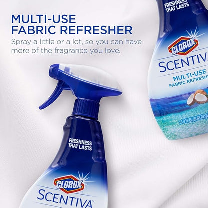 Clorox Scentiva Fabric Refresher Spray for Household Home Fabrics, Odor Refreshing Spray for Upholstery, Curtains, Bedding and Carpets, Pacific Breeze Coconut Scent, 16.9 Fl Oz - 2 Pack