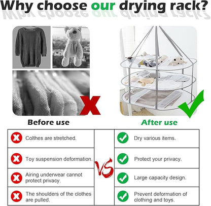 2 Tier Folding Mesh Clothes Drying Rack with Internal Fixation Stackable Sweater Drying Rack Portable Hanging Laundry Rack for Sweater,T-Shirt,Delicates,Swimsuit (1 Pack)