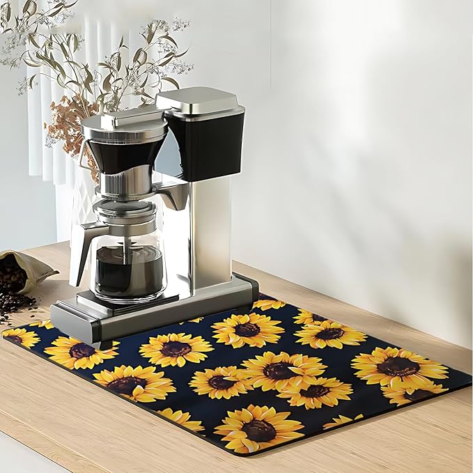 Dish Drying Mat Foldable Fall Kitchen Drying Mat Absorbent Sink Mat Multi-Purpose Coffee Pad Easy To Clean,Kitchen Gadgets,sunflower decor(sunflower) (12*16inches)