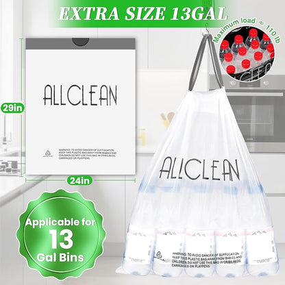 Trash Bags 13 Gallon Tall Kitchen Drawstring Garbage Bags,Fit 13 Gal Bins,Heavy Duty Tear&Leak Resistant Unscented Recyclable Trash Can Liners for Home Office Bathroom Garden Garage Outdoor