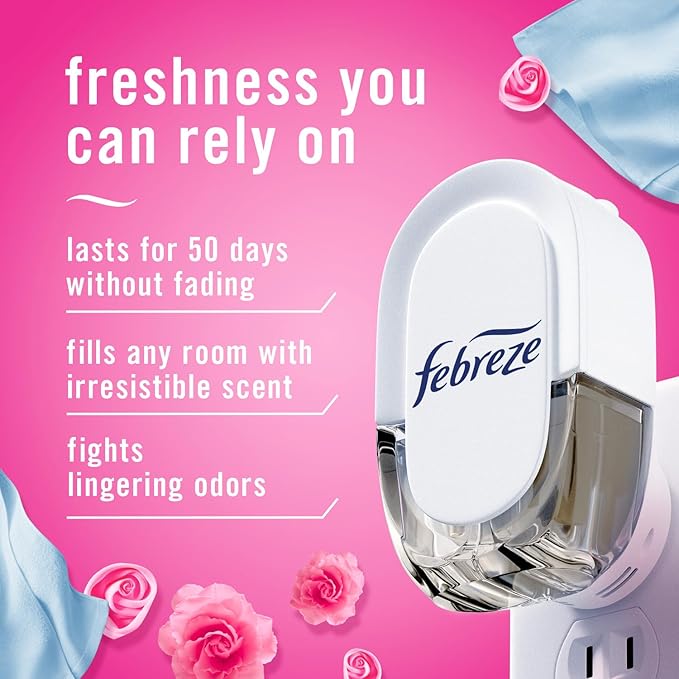 Febreze Plug-In Air Freshener, Odor-Fighting Scented Oil Refill, Air Fresheners for Home, Bathroom and Kitchen, Long Lasting, Downy April Fresh Scent, Cranberry, 0.87oz Refills, 3 Count