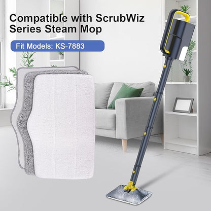6 Pack Microfiber Steam Mop Pads Compatible with ScrubWiz Series Steam Mop, Washable & Reusable Microfiber Steam Mop Cloth for All Types of Floors, Steam mop Attachments Accessoriess (White & Grey)