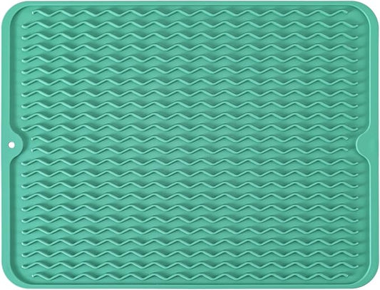 Silicone Dish Drying Mat for Multiple Usage, Easy clean, Eco-friendly, Heat-resistant Dish Drainer Mat for Kitchen Counter,Sink,Refrigerator or Drawer liner (16" x 12", Green)